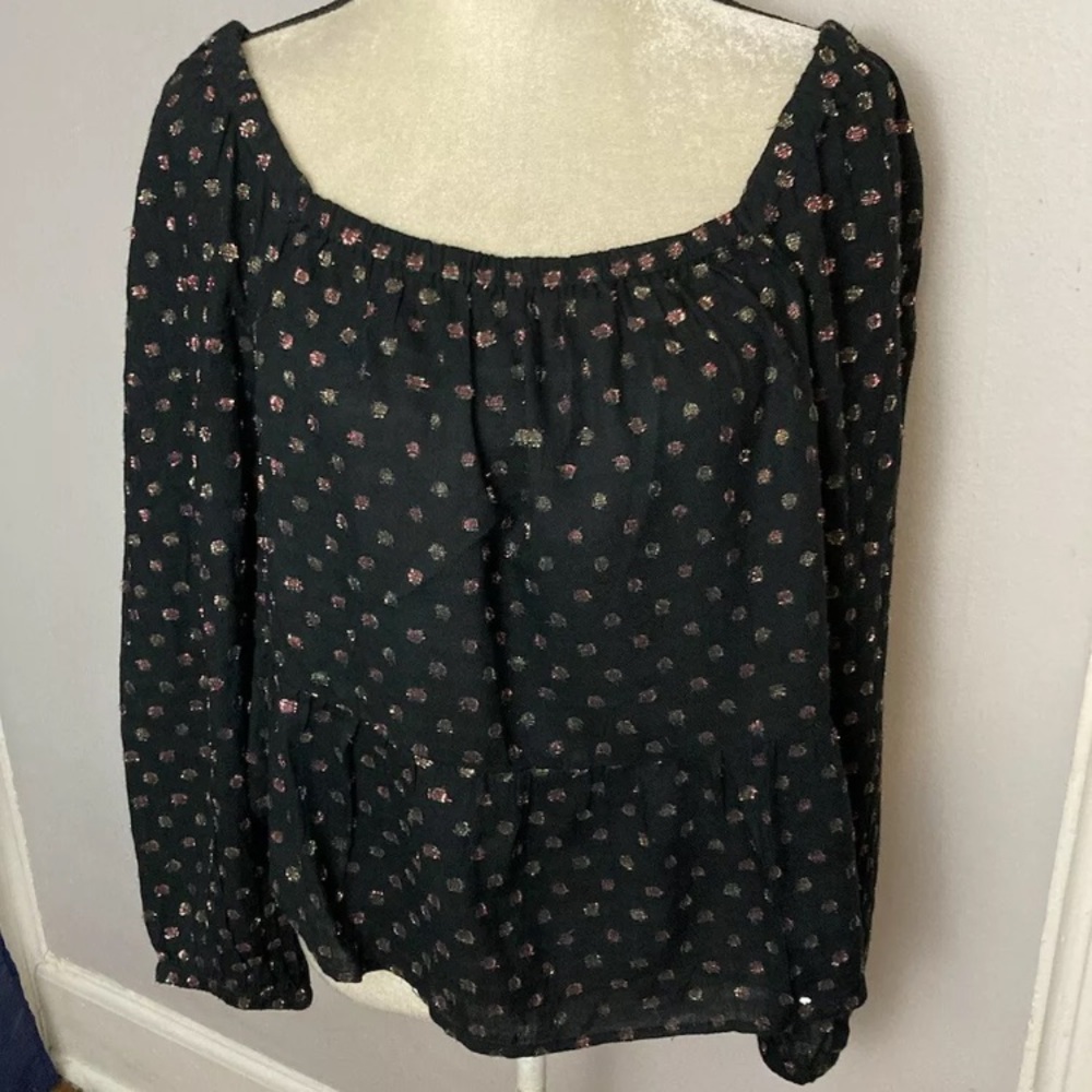 8-22 Ann Taylor LOFT black blouse top shirt peasant off shoulder Medium NWT - Picture 1 of 4